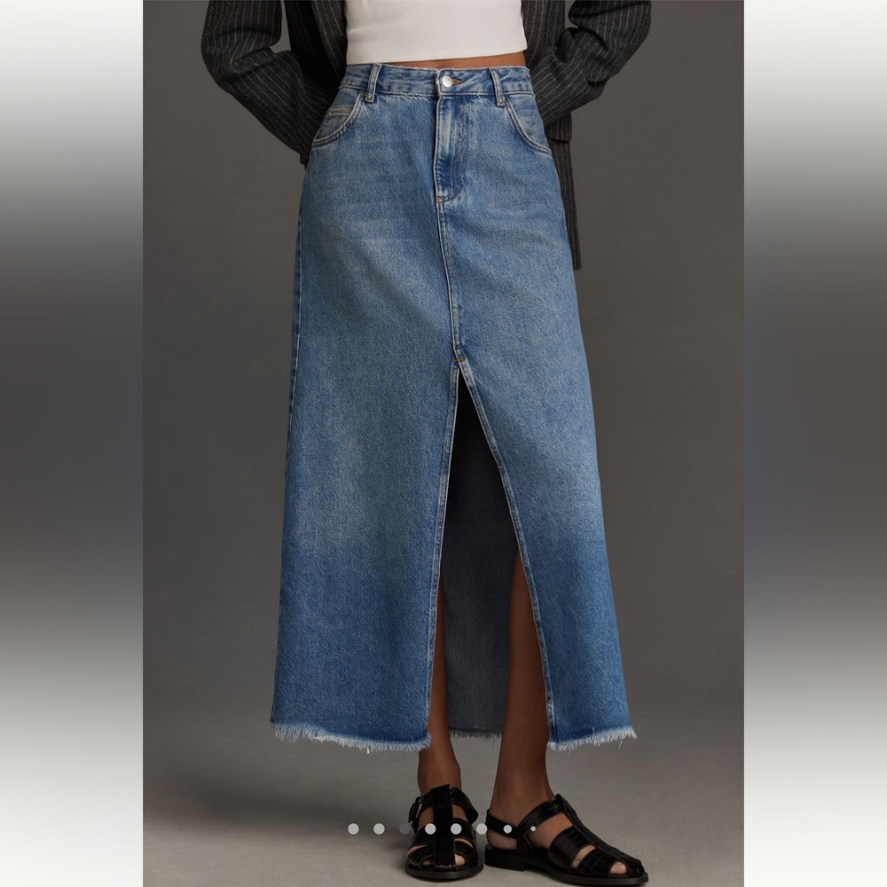 Pilcro from Anthropologie, Madi front-slit denim skirt, Endless summer wash, 4 - Picture 3 of 16
